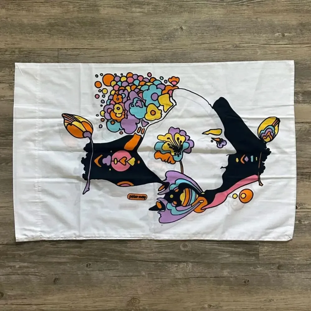 Vintage 1960s Peter Max Colorful Pyschedelic Pop Art Style Pillow Case NOS